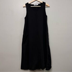 Bisouxx Women’s Black Midi Dress W/ Pockets 100% Cotton Size Medium Grannycore